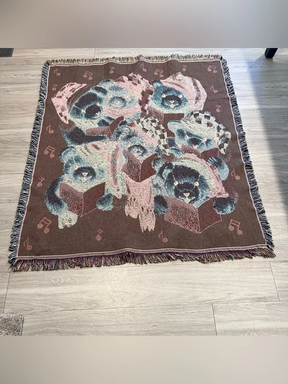 Vintage Christmas Teddy Bear Carolers Woven Throw Blanket